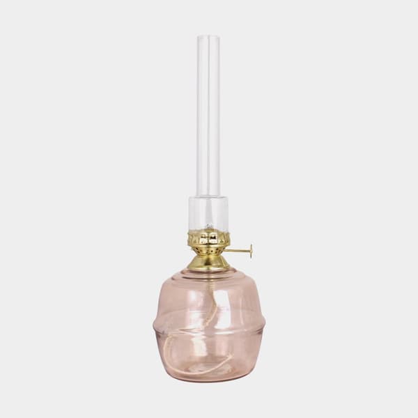 Fotogenlampa / oljelampa Strömshaga Majken, askrosa glas, brännare i mässing, Ø120 mm x 350 mm