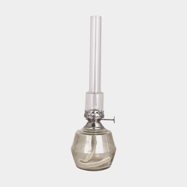 Fotogenlampa / oljelampa Strömshaga Majken, grått glas, brännare i nickel, Ø100 mm x 325 mm