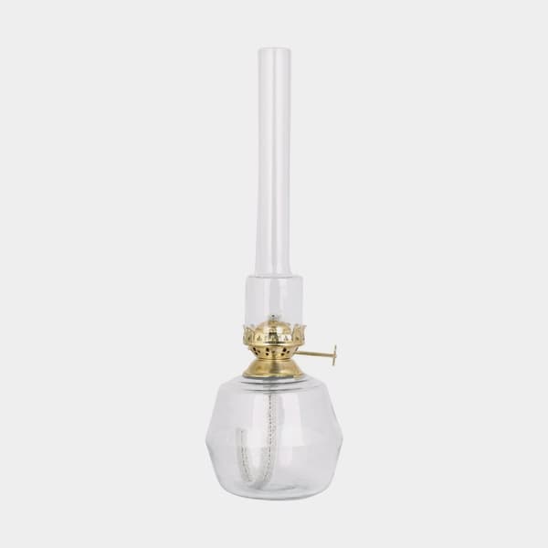 Fotogenlampa / oljelampa Strömshaga Majken, glas, brännare i mässing, Ø100 mm x 325 mm