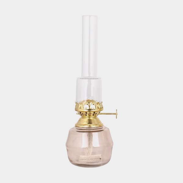 Fotogenlampa / oljelampa Strömshaga Majken, askrosa glas, brännare i mässing, Ø75 mm x 230 mm