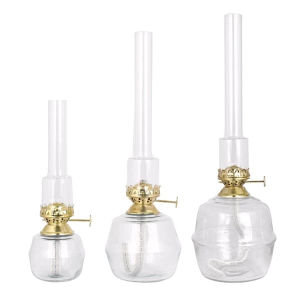 Fotogenlampa / oljelampa Strömshaga Majken, glas, brännare i mässing, Ø75 mm x 230 mm