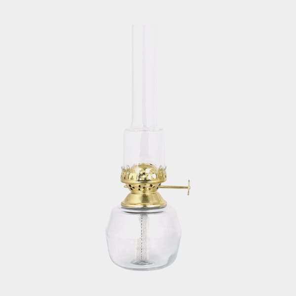 Fotogenlampa / oljelampa Strömshaga Majken, glas, brännare i mässing, Ø75 mm x 230 mm