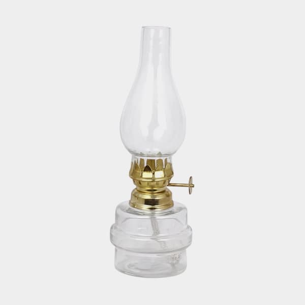 Fotogenlampa / oljelampa Strömshaga My, glas, brännare i mässing, Ø70 mm x 190 mm