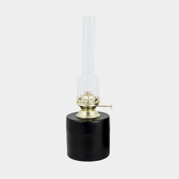 Fotogenlampa / oljelampa Strömshaga Rak Liten, svart plåt, brännare i mässing, Ø80 mm x 250 mm