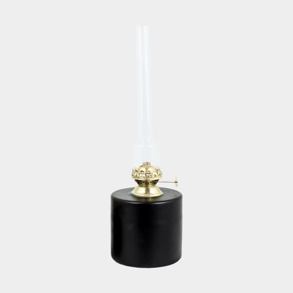Fotogenlampa / oljelampa Strömshaga Rak Stor, svart plåt, brännare i mässing, Ø100 mm x 300 mm