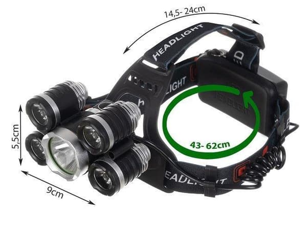 Stærk pandelampe LED CREE T6 Inklusiv batterier og oplader