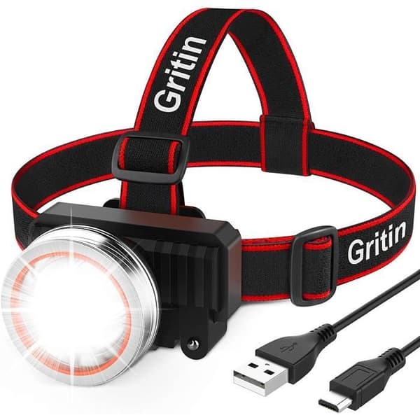 MULTISPORT-PALAMPA Strålkastare, Gritin Kraftfull USB-uppladdningsbar LED-huvudlampa, Super Bright 2000 LM med D4