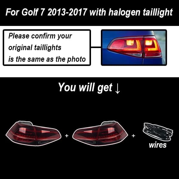 Baglygte, LED-lys, Biltilbehør, Til Golf7 Halogen, 4 stk, Med animation