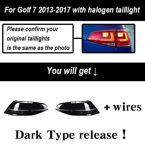 Baglygte, LED-lys, Biltilbehør, Til Golf7 Halogen, 4 stk, Med animation