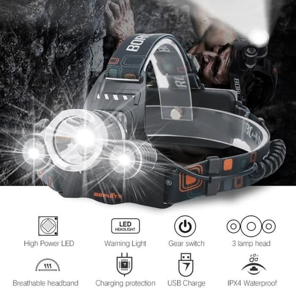 eTakin Pannlampa Ficklampa LED-lampor med 2st 18650 batterier och USB-kabel ET385