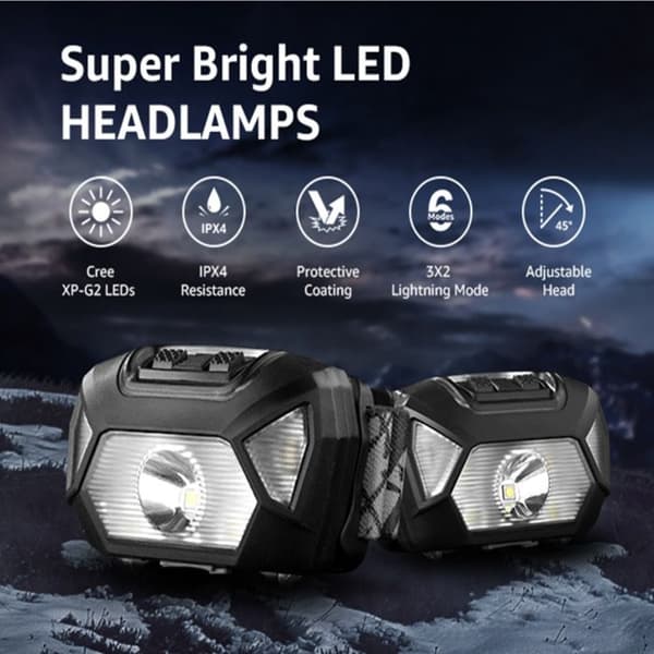 2 delar - USB uppladdningsbar LED-strålkastare, 6 ljuslägen IPX4 Lämplig för cykling, camping, vandring