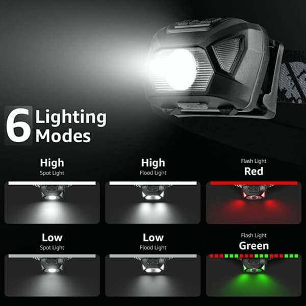 2 delar - USB uppladdningsbar LED-strålkastare, 6 ljuslägen IPX4 Lämplig för cykling, camping, vandring