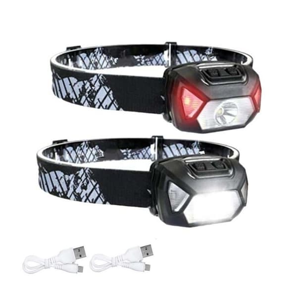 2 delar - USB uppladdningsbar LED-strålkastare, 6 ljuslägen IPX4 Lämplig för cykling, camping, vandring