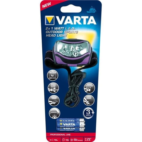IPX4 vattentät VARTA pannlampa med rött ljus