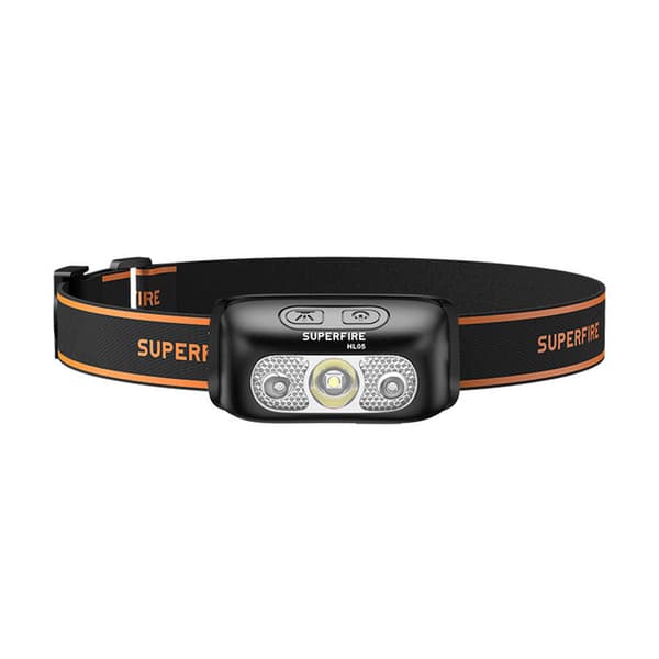 Superfire HL05-E otsalamppu, jossa on 120 lm, 5 valotilaa ja USB-latauslaite
