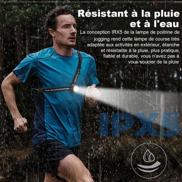 Pannlampa För Löpning-Batteridriven Bröstlampa USB-500 lumen-Justerbar 90°-Med reflexband-För Jogging, Vandring