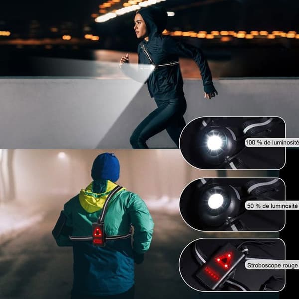 Pannlampa För Löpning-Batteridriven Bröstlampa USB-500 lumen-Justerbar 90°-Med reflexband-För Jogging, Vandring