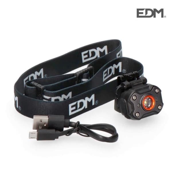 Huvudlampa - E3-36417 - 1 LED 8W - 400Lm - Uppladdningsbar USB - Svart