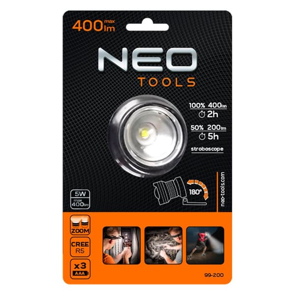 Batteridrevet pandelampe 400 lm, zoom, CREE R5, 3xAAA