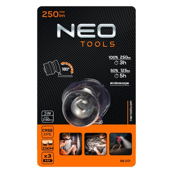 Batteridrevet pandelampe 250 lm, zoom, CREE XPE, 3xAAA