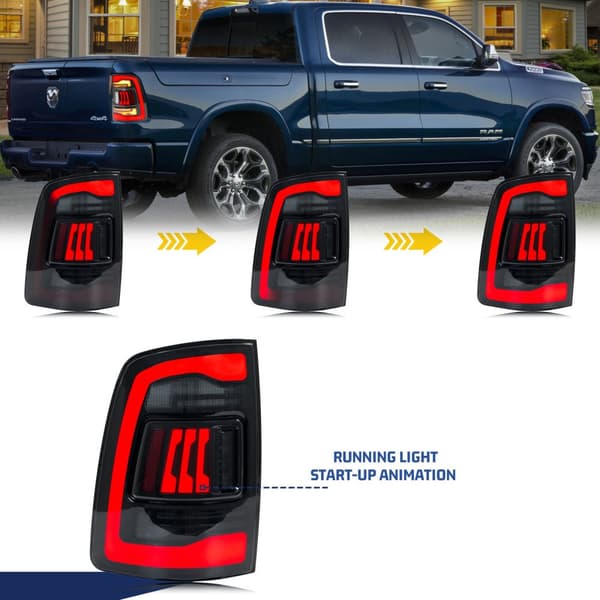 LED Baglygter til Dodge Ram 2008-2012, Plug and Play Installation, Vandtætte og Støvafvisende, Sekventiel Blinklys