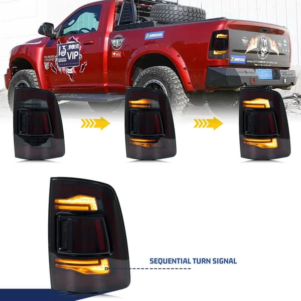 LED Baglygter til Dodge Ram 2008-2012, Plug and Play Installation, Vandtætte og Støvafvisende, Sekventiel Blinklys