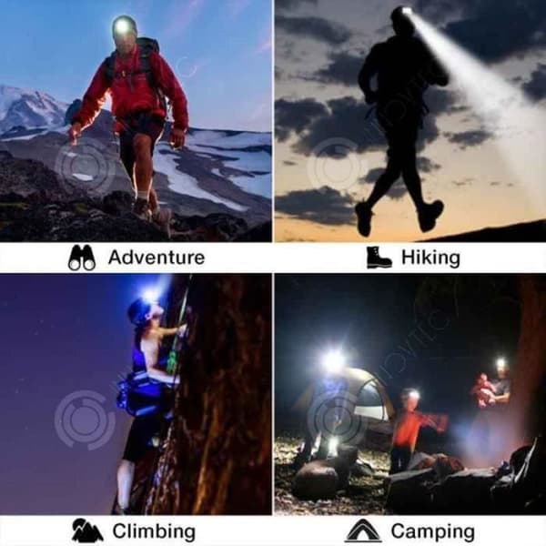 INN® Kraftfull uppladdningsbar pannlampa med 2 batterier Gör det själv arbetsplats sportkamouflage lång autonomi berg 8000 LUMEN