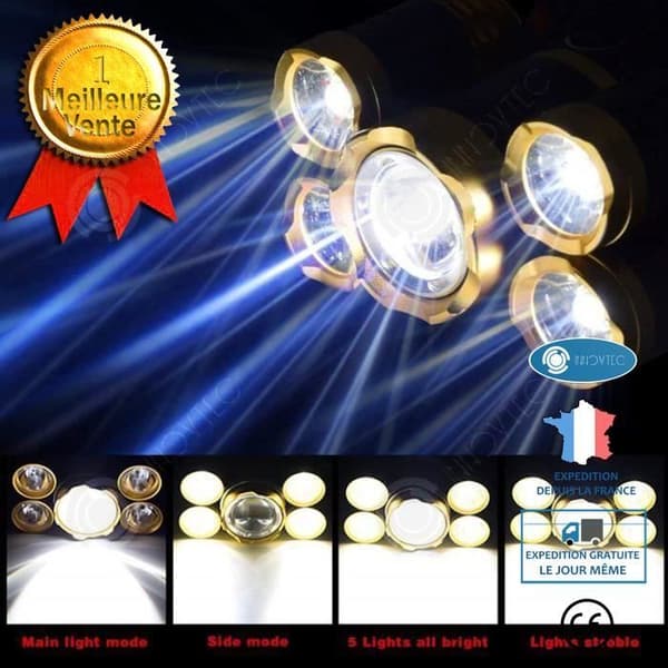 INN® Kraftfull uppladdningsbar pannlampa med 2 batterier Gör det själv arbetsplats sportkamouflage lång autonomi berg 8000 LUMEN