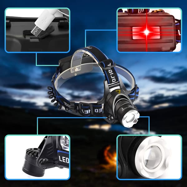 LED-hodelykt med oppladbart batteri, 10 W, 300 lm, justerbart lampehode