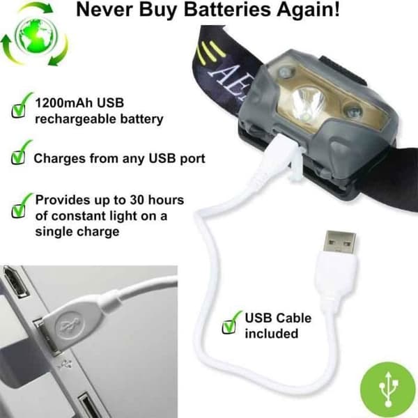 LED-strålkastare - CREE - USB-uppladdningsbar - 5 lägen - 6000K - Energiklass A+