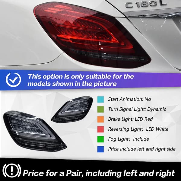 Bakljusmontering för Benz W205, dynamisk blinkersignal, LED-bromsljus,För 19-21 svart