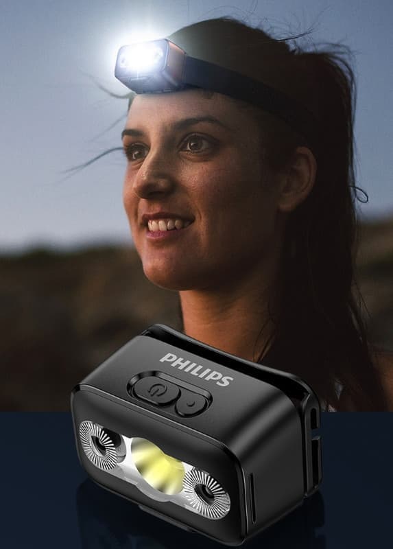 Philips SFL3153RH forlygte med hatteklemme lys dobbelt lyskilde rød og blå advarselslampe induktionshovedmonteret lommelygte