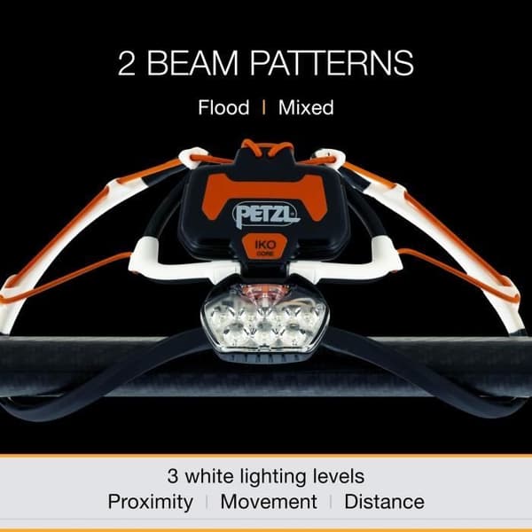 Flerstrålkastare - PETZL - IKO CORE - 500 lumen - Airfit pannband - Uppladdningsbart batteri ingår - Svart och vitt