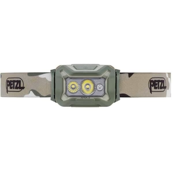 Vedenpitävä otsalamppu - PETZL - ARIA 2 - 450 lumenia - Sisältää 3 AAA/LR03-paristoa - Maastokuvio