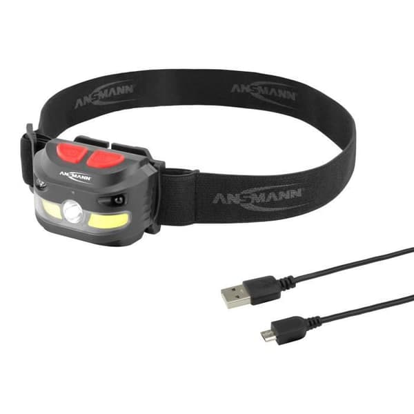 Huvudlampa - ANSMANN - HD250RS - Uppladdningsbar USB - 4W COB - IP54 vattentålig