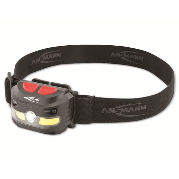 Huvudlampa - ANSMANN - HD250RS - Uppladdningsbar USB - 4W COB - IP54 vattentålig Svart