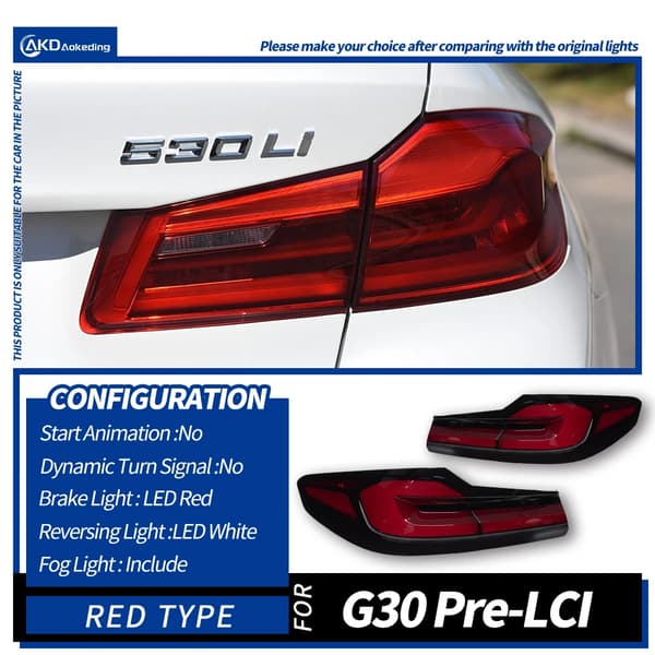 Bilbakljusmontering, LED-bromsljus, BMW G30-passform,Röd Normal Signal