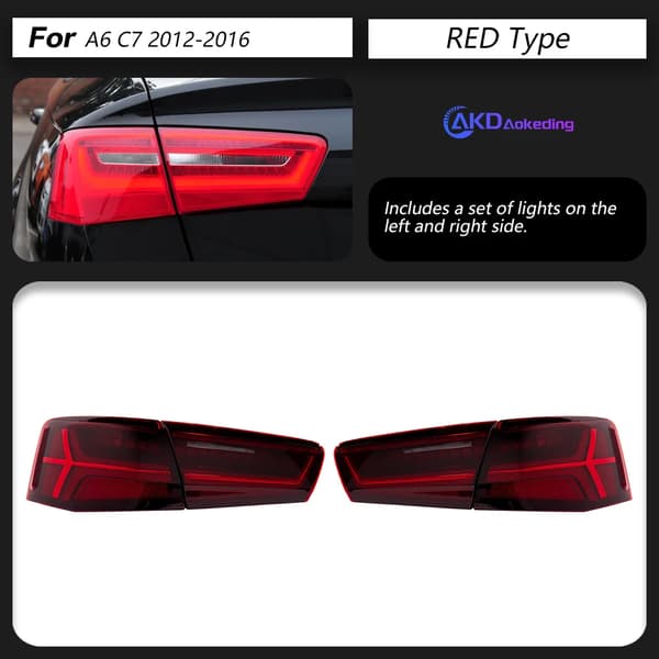 Baglygte, LED-samling, kompatibel med Audi A6 2012-2016, holdbart ABS-materiale,Rød