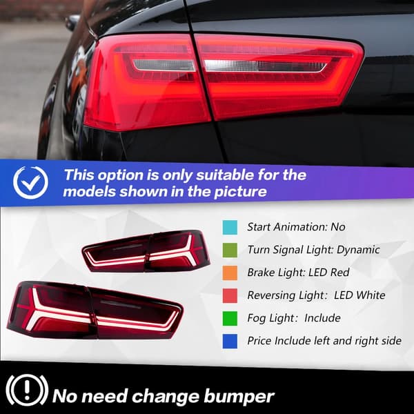 Audi A6 Baglygter, LED Bremselygter, Dynamiske Blinklys,2012-2015