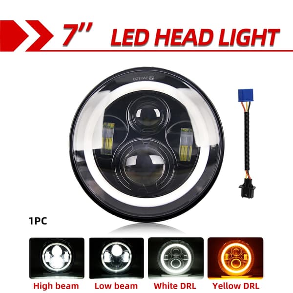 LED-forlygte, 80W effekt, høj- og lavstråle, 7 tommer diameter,1 Stykke