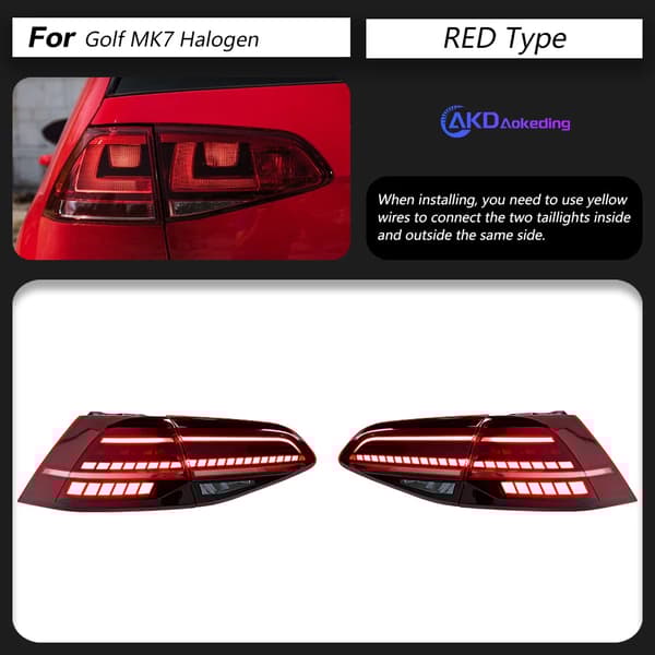 LED Baglygte for Golf 7/7.5 (2013-2020), Certificeret og Nem Installation,Golf 7 Halogen Rød