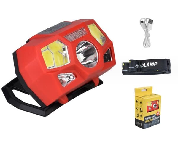 OBOSOE USB-laddningsbar smart rörelsesensor pannlampa LED+COB starkt ljus vattentät camping- och fiskelampa Röd