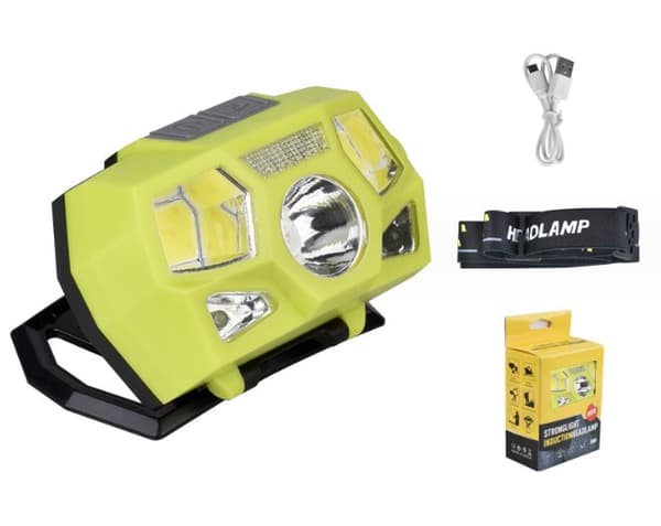 OBOSOE USB-ladattava älykäs liiketunnistin ajovalaisin LED + COB kirkas valo vedenpitävä retkeily- ja kalastusvalo