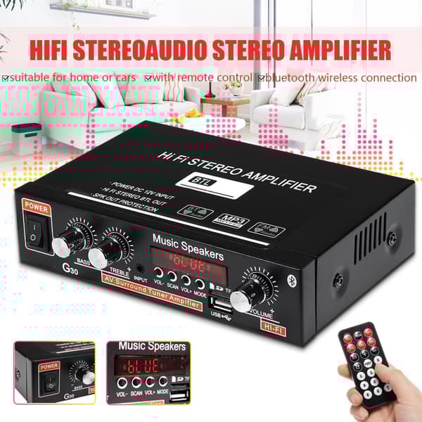 800W 2-kanals HIFI-lydforstærker Passer til bluetooth stereoeffektforstærkere 12V/ 220V bilhjemmebiografforstærkere(Opgrader)