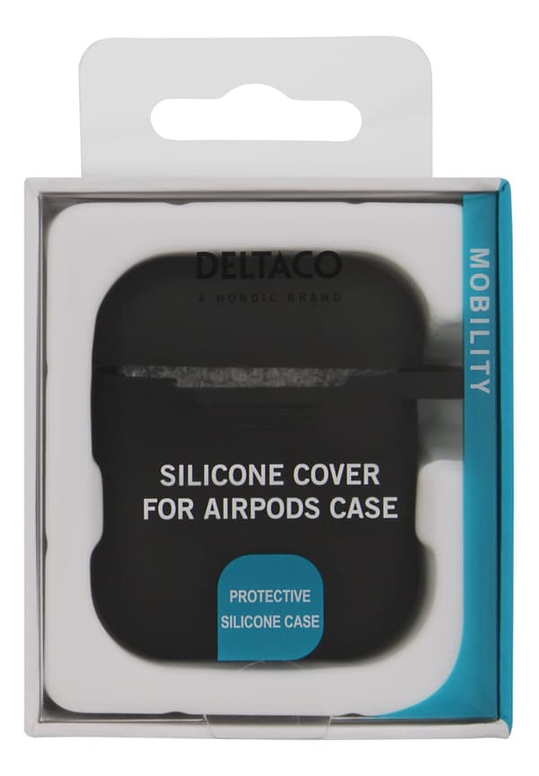 AirPods 1/2 silicone case, keyring hole, easy to grip, black