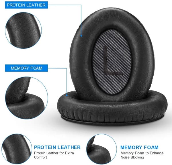 INF Kvalitets-øreputer for Bose QC 35/25/15 hodetelefoner 1 par Sort