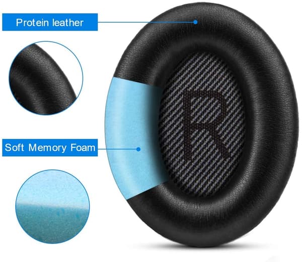 INF Kvalitets-øreputer for Bose QC 35/25/15 hodetelefoner 1 par Sort