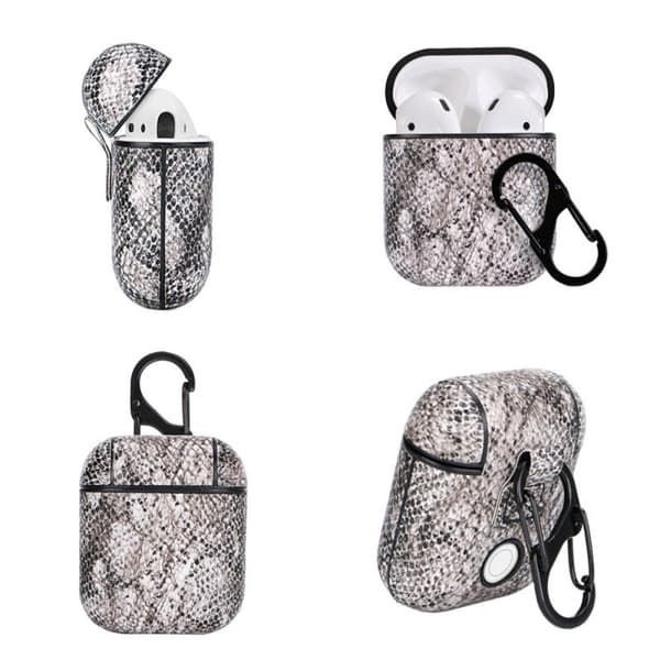 Snakeskin mønsteretui med karabinhætte til AirPods : farve - Grå