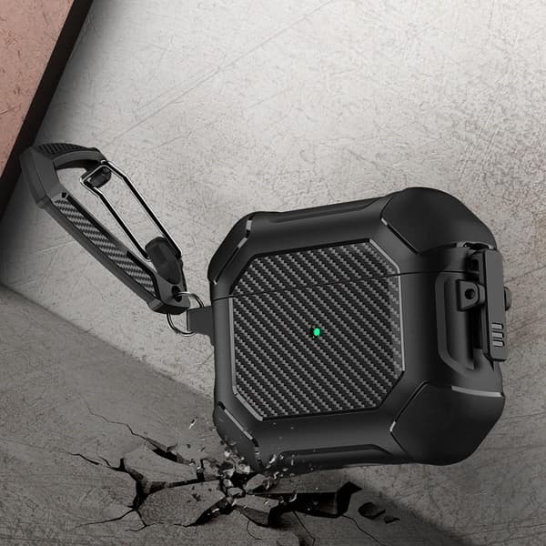 SKALO AirPods 3 Carbon Fiber TPU Fodral med Karbinhake - Svart