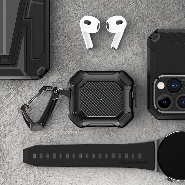 SKALO AirPods 3 Carbon Fiber TPU Fodral med Karbinhake - Svart